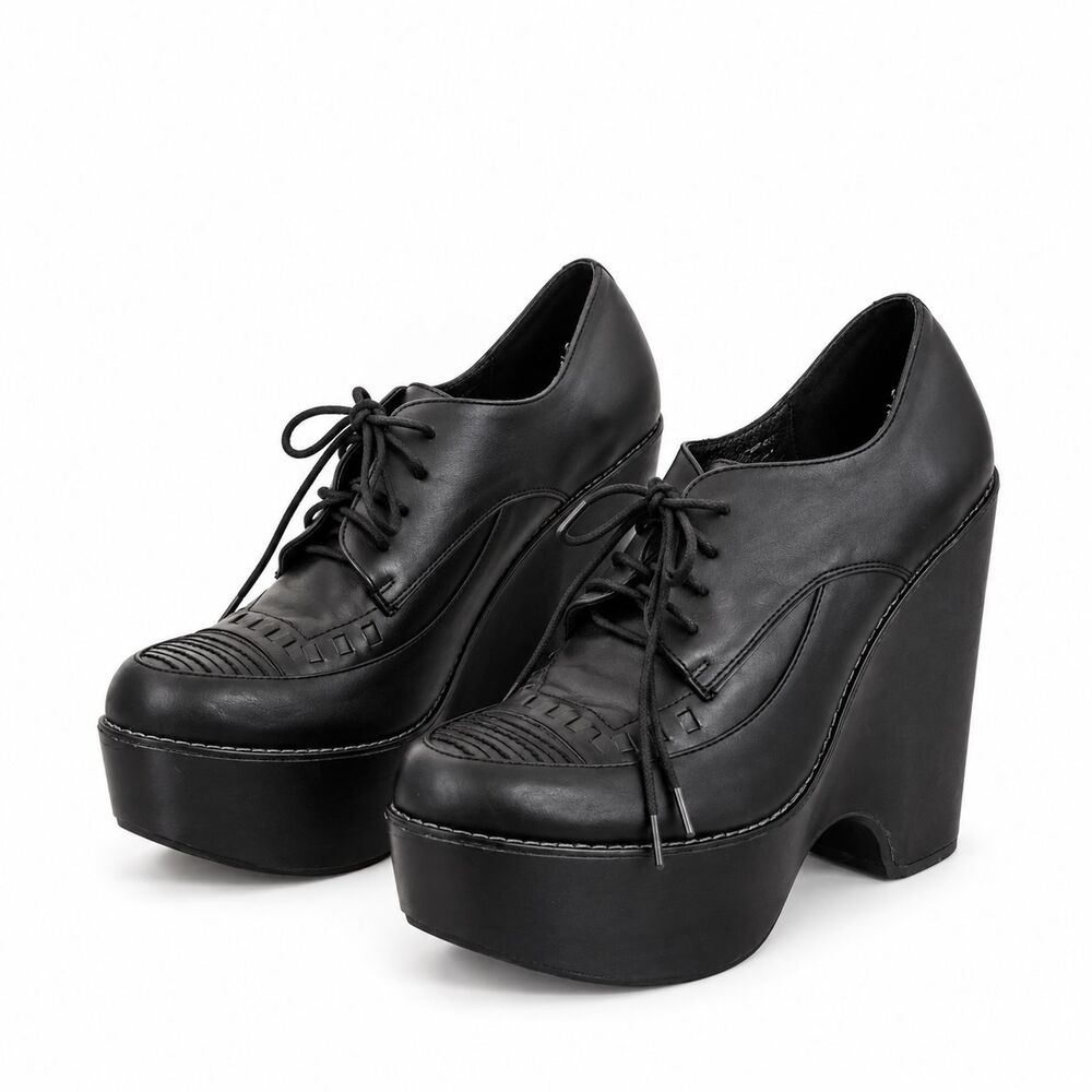 Jeffrey Campbell Platform Oxford Heels Womens 9.5 Black Leather Lace Up Goth